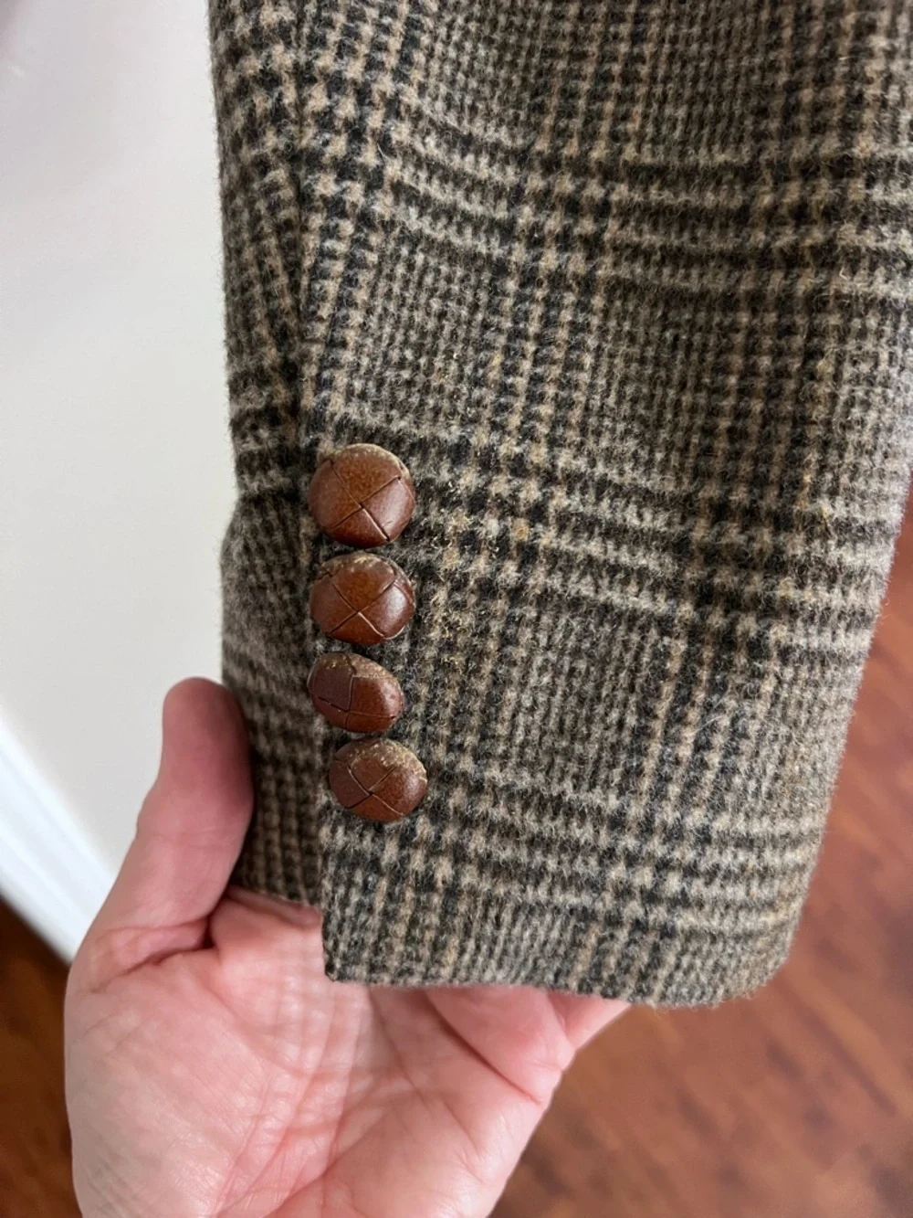 Vintage Lands End Direct Merchants Mens Glen Plaid Wool Camel Hair Blazer 41L